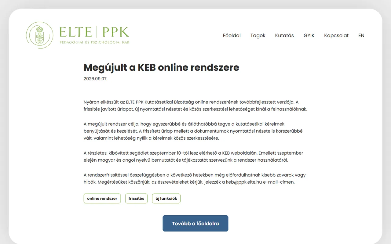 Hírek a megújult online rendszerről