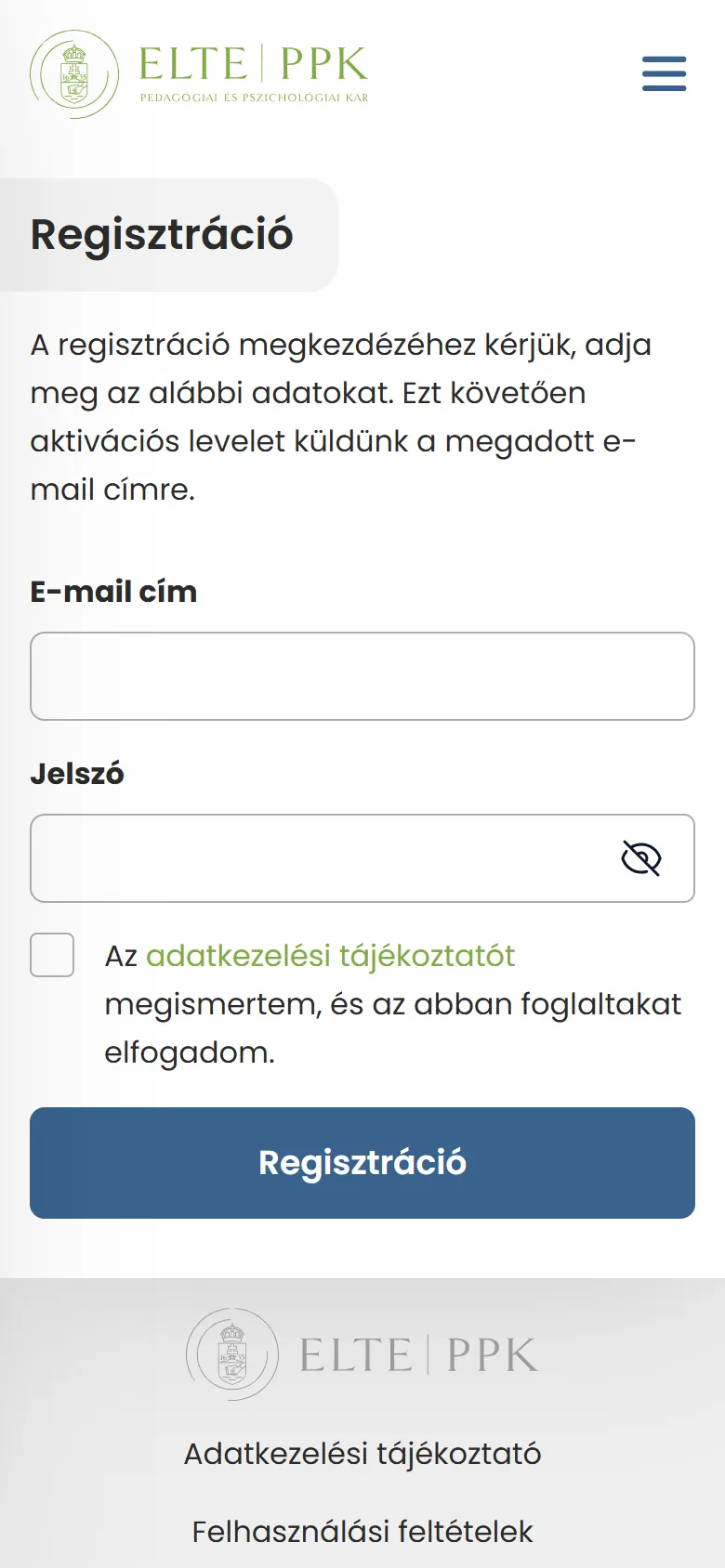 Regisztráció mobilon
