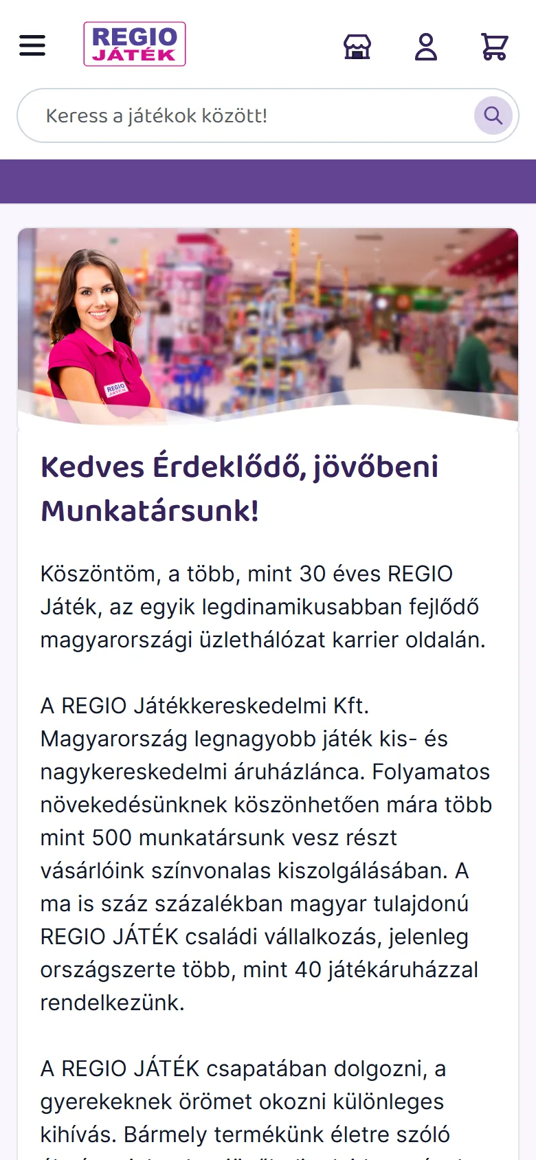 A nyitóoldal mobilon