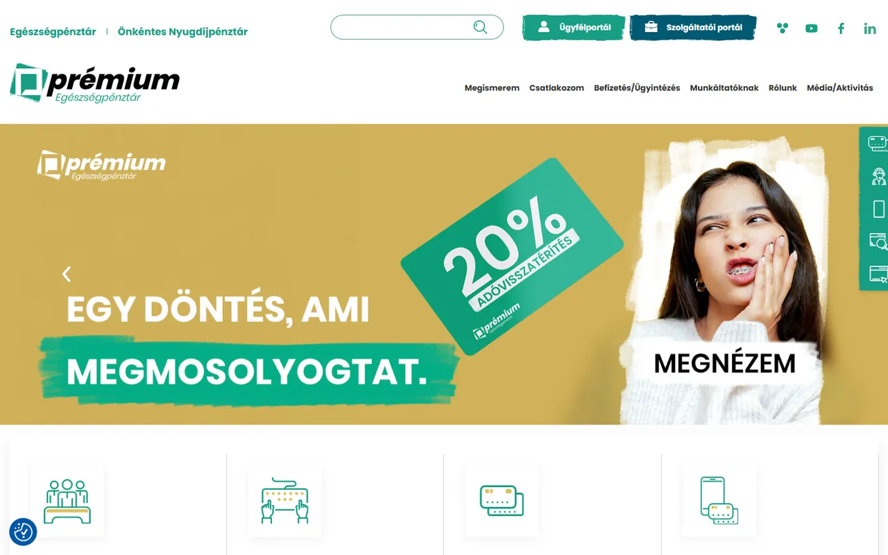 A Prémium Egészségpénztár nyitóoldala