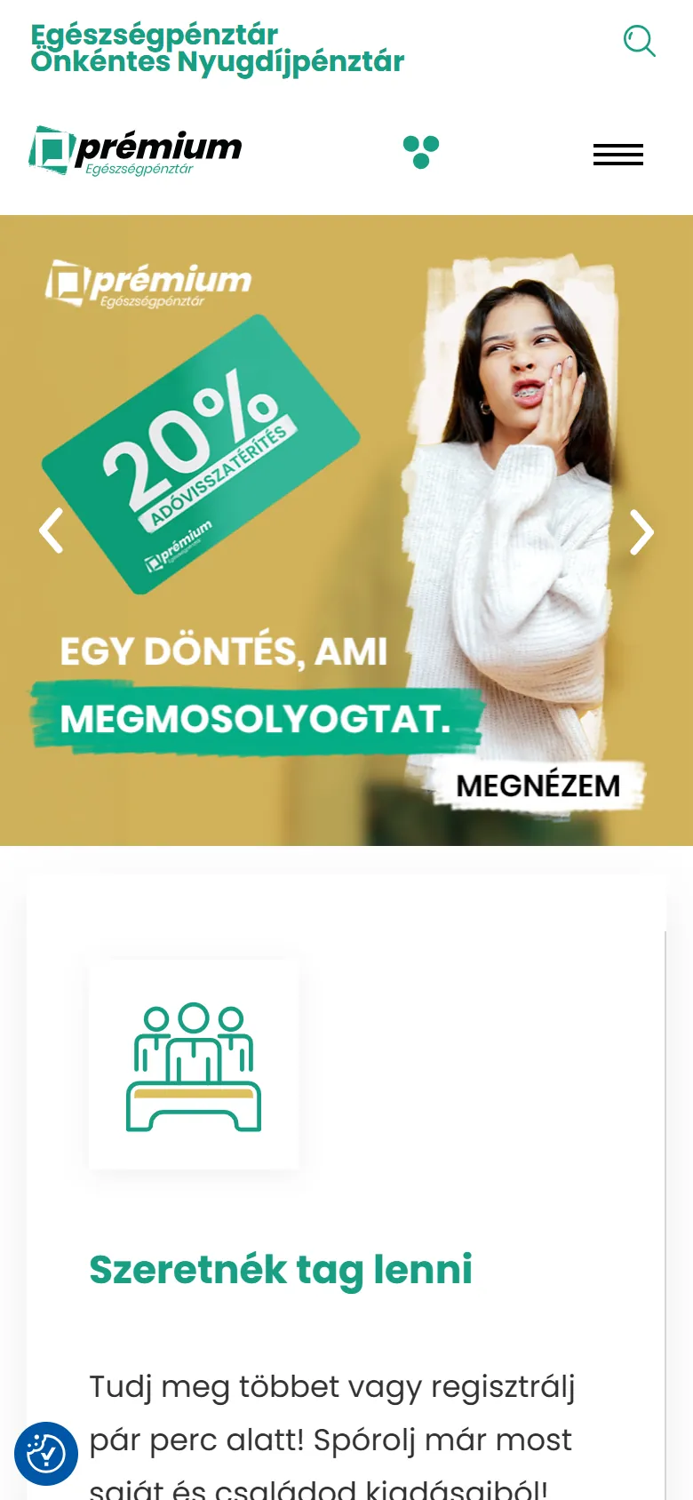 A nyitóoldal mobilon