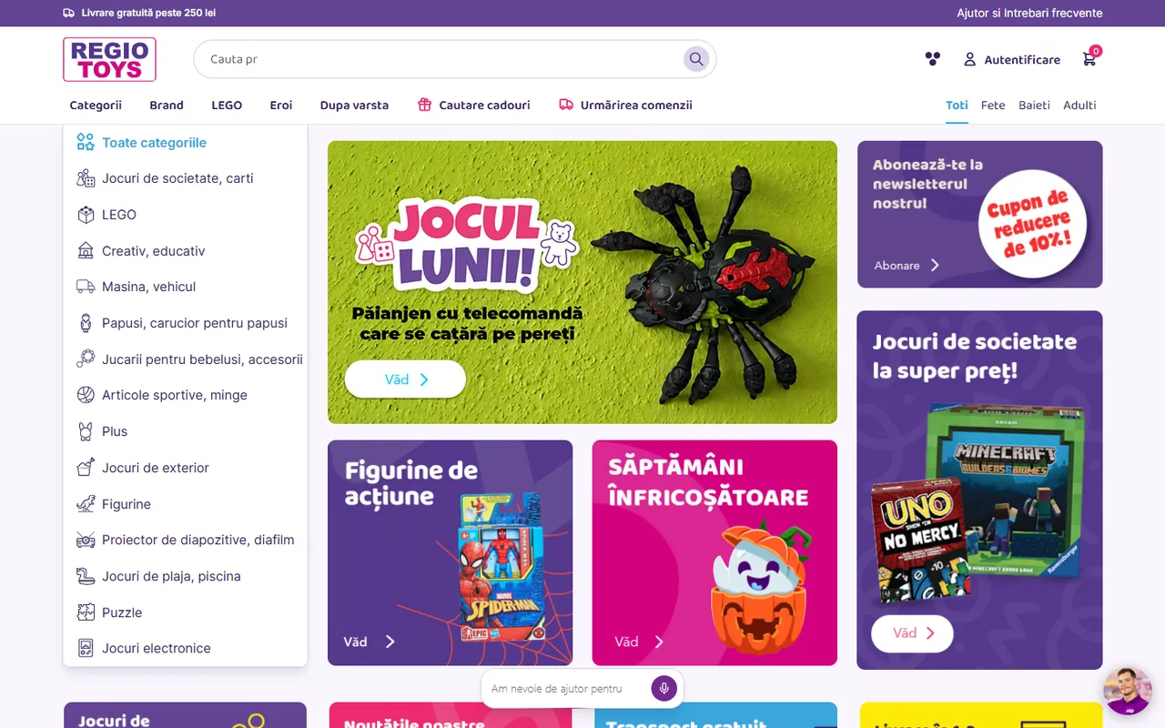 A regiotoys.ro főoldala